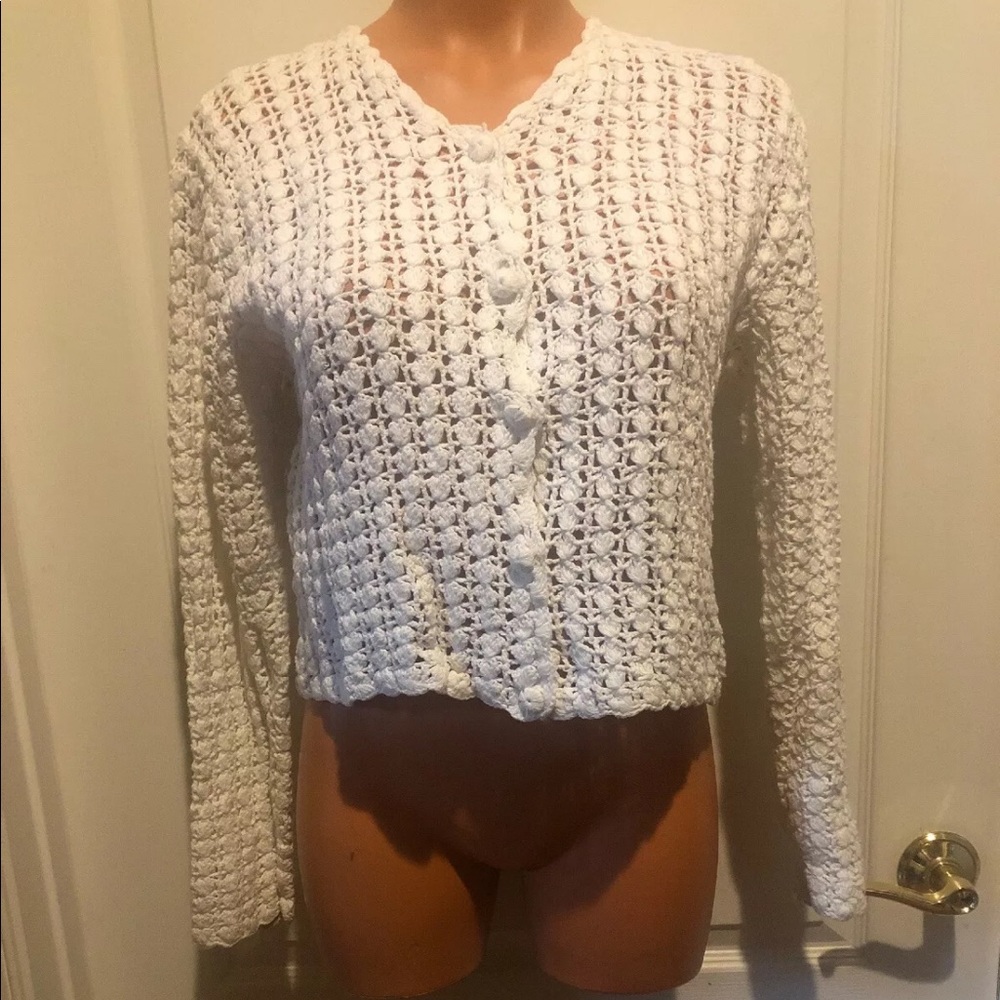 MOTHERHOOD Maternity White Crochet Cardigan S Small $50 EUC